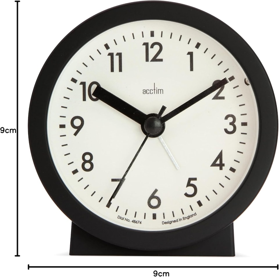 image 1 of Acctim Gaby Small Analogue Contemporary Bedside Alarm Clock | Black | Black