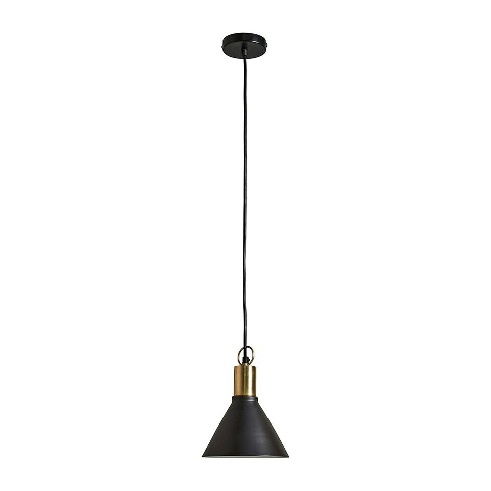 image 1 of ValueLights Contemporary Matt Black And Brushed Brass Funnel Ceiling Pendant Light Fitting