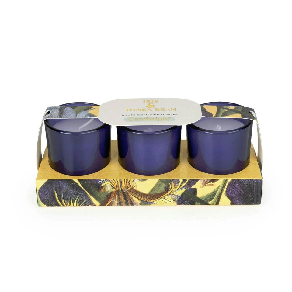 image 1 of Candlelight Set of 3 Mini Votive Candles Iris & Tonka Bean | Blue | One Size | 1