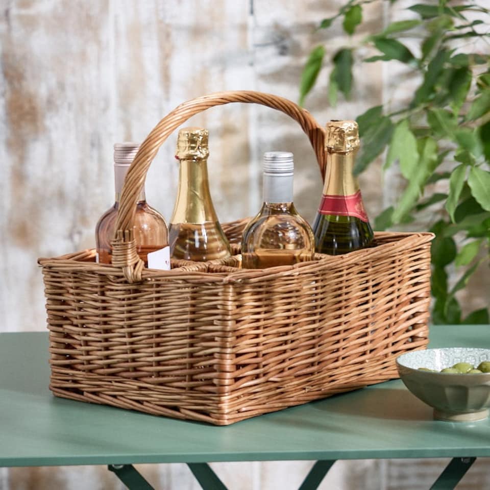 image 1 of Wicker 6 Bottle Wine Carrier Basket Brown