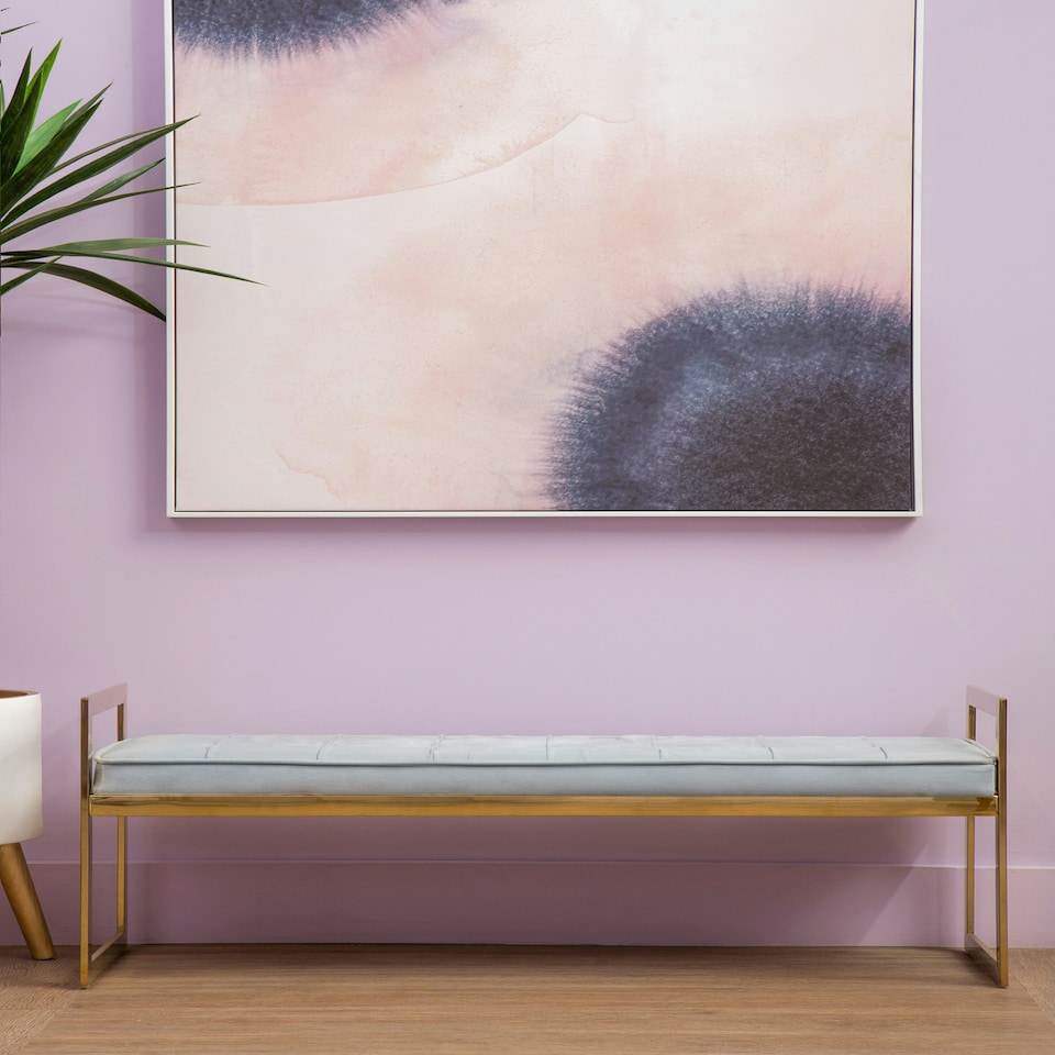 image 1 of Allure Powder Blue And Gold Tufted Bench Blue