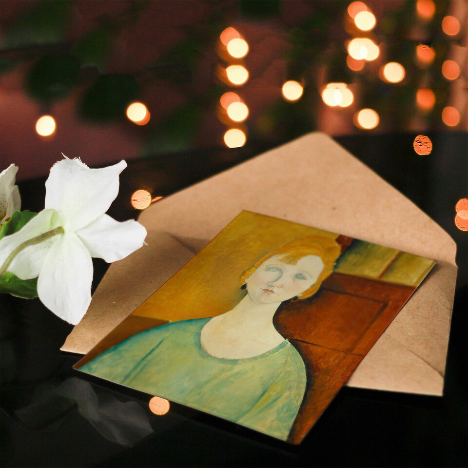 image 1 of Amedeo Modigliani Art Card Girl in Green Blouse Portrait