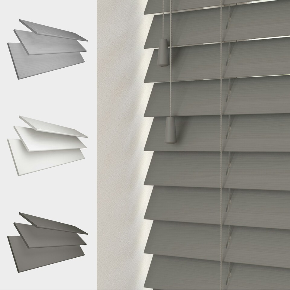 image 1 of Faux Wooden Venetian Blind 90cm x 200cm White
