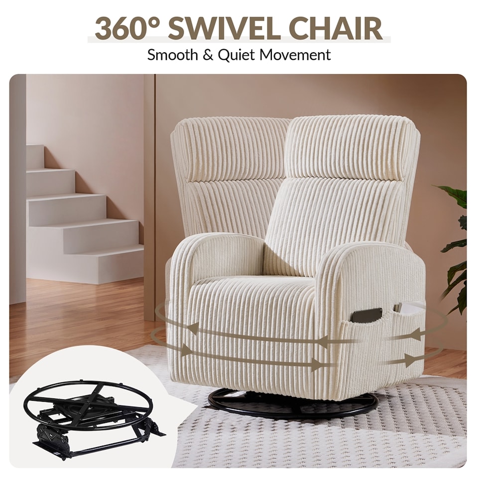 image 1 of Yaheetech Corduroy Swivel Nursery Gliding Rocker Chair-Beige | Cream | Beige | One Size | 1