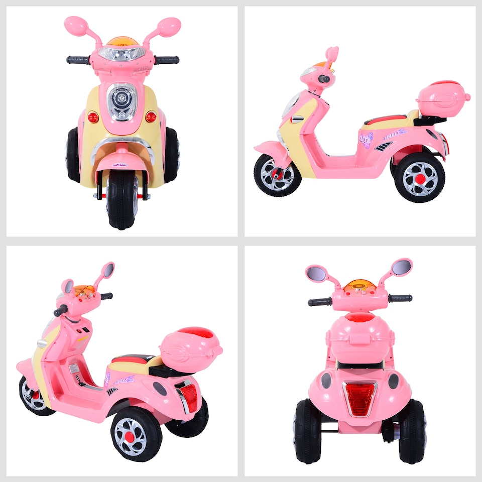 image 1 of HOMCOM Kids Electric Ride On Toy Car 6V Electric Motorbike with Chargeable Battery Headlight and Music for 3-5 Years - Pink