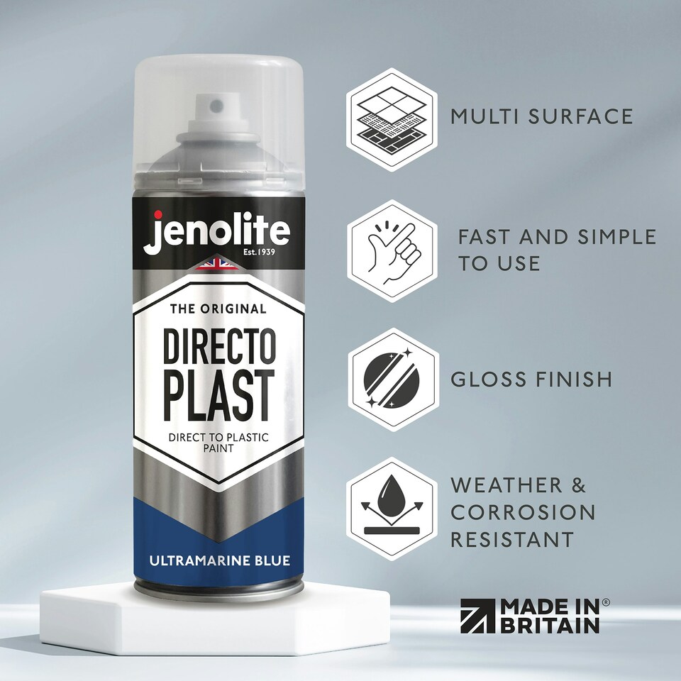 image 1 of Jenolite Directoplast Multi-Surface Paint - Ultramarine Blue Gloss - 400ml Spray Can - 3-Pack