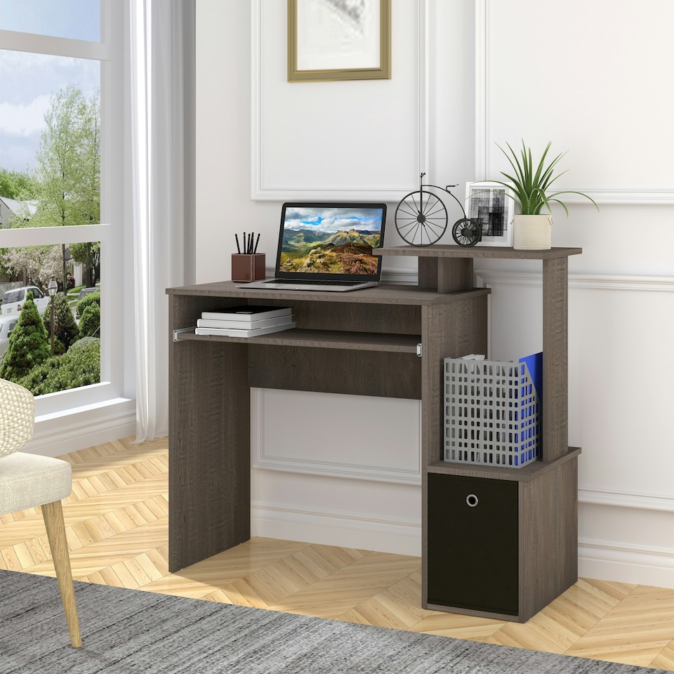 image 1 of HOMCOM Computer Desk with Sliding Keyboard Tray Storage Drawer Shelf Grey