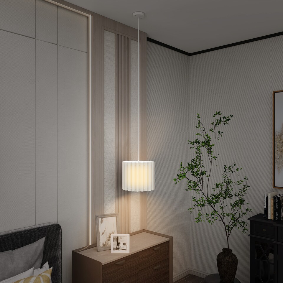 image 1 of HOMCOM Linen Pendant Light, Bedside Ceiling Lamps with E27 Bulb, Modern Hanging Lights for Living Room, Bedroom, Kitchen, Hallway, White