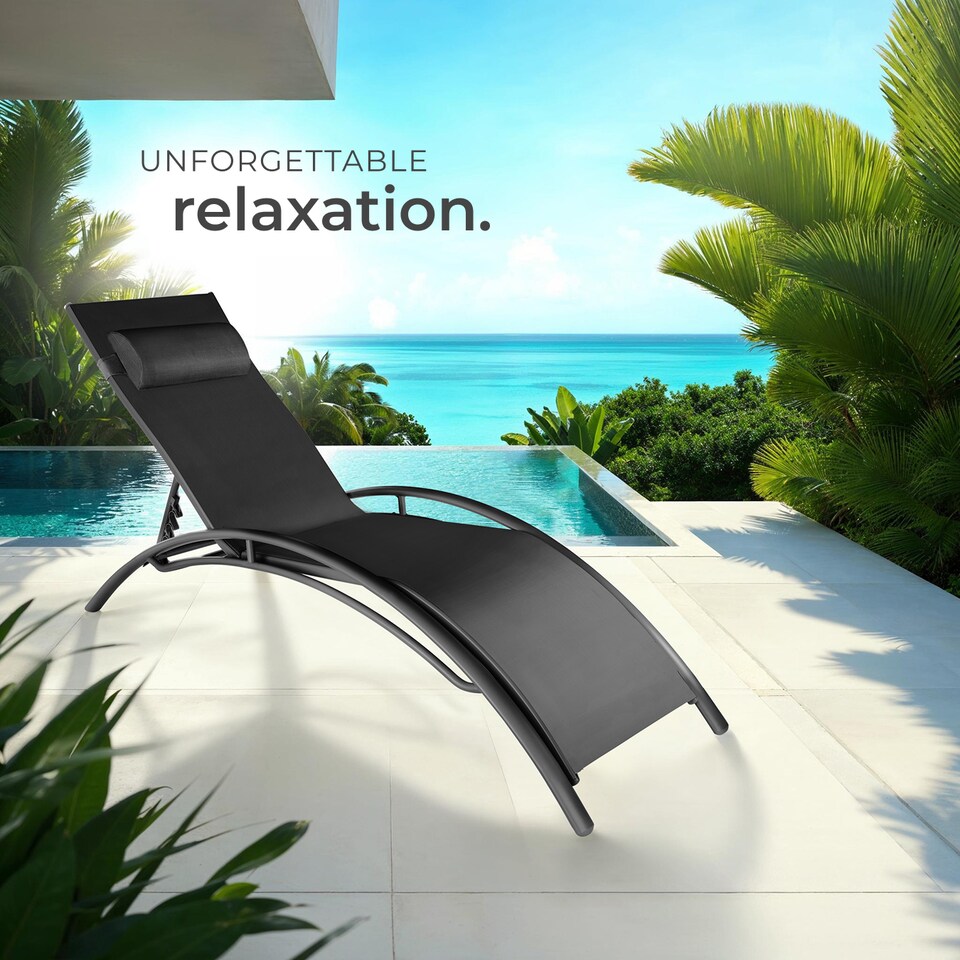 image 1 of Sun Lounger Set of 2 Alina - 5-step backrest, head cushion, aluminium frame | Black | black | 2