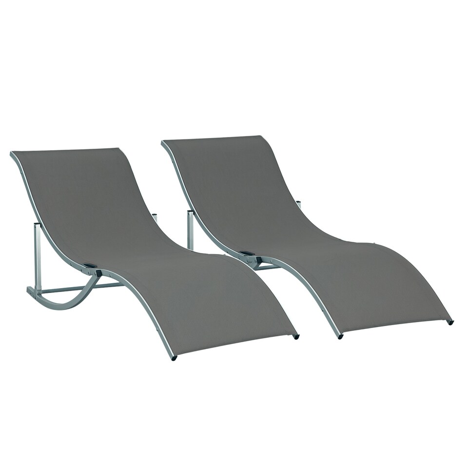 image 1 of Outsunny Set of 2 Zero Gravity Lounge Chair Recliners Sun Lounger Dark Grey