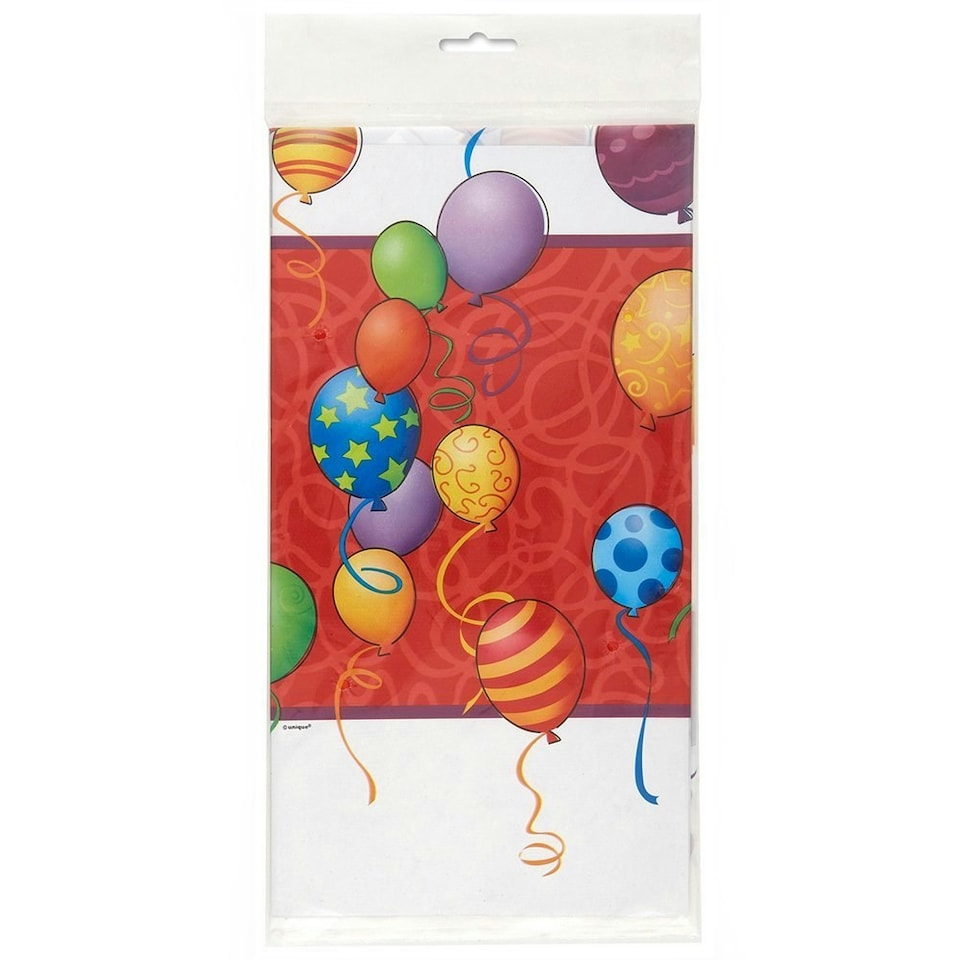 image 1 of Unique Party Plastic Balloons Birthday Tablecloth - White/Red - One Size