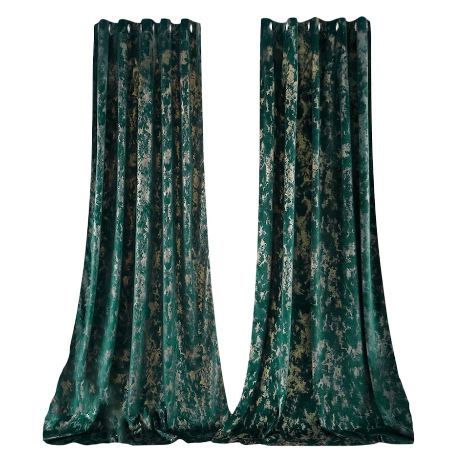 image 1 of Green Gold Foil Blackout Eyelet Curtains - 46x54 Inch Drop - 2 Panel | Green | One Size