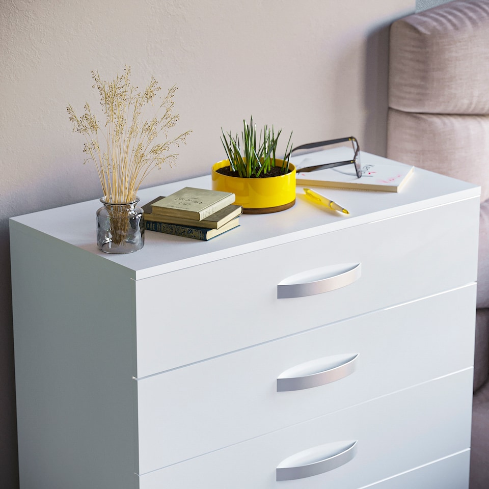 image 1 of Vida Designs Hulio 5 Drawer Chest of Drawers High Gloss Bedroom Storage, White