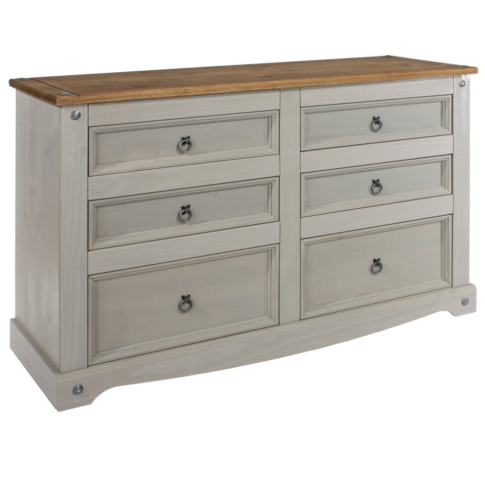 image 1 of Premium Corona 3+3 Drawer Wide Chest of Drawers - Classic Mexican Pine Bedroom Storage Cabinet | Grey | Grey | 1