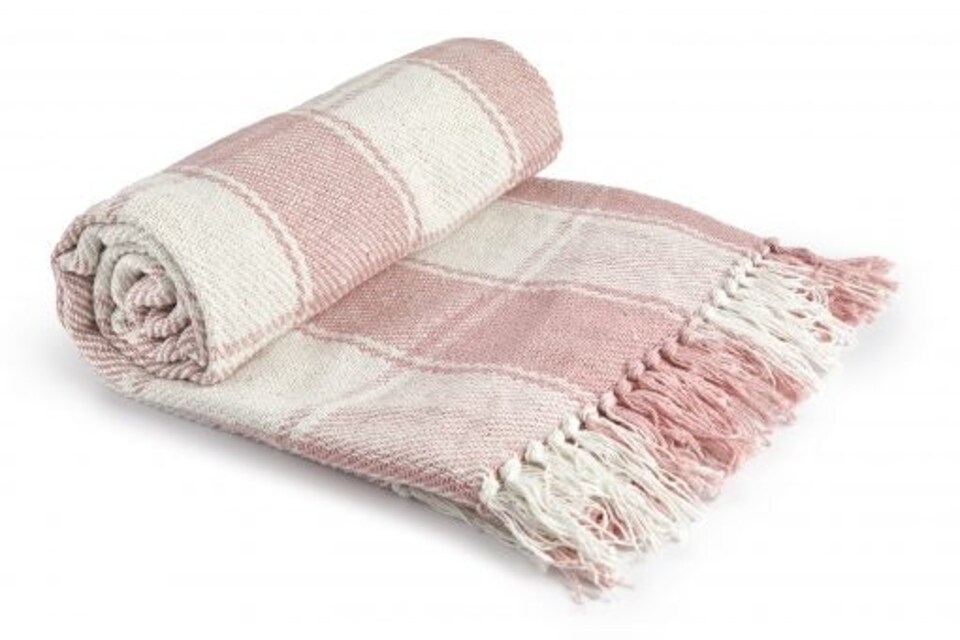 image 1 of Comfy Check Collection Recycled Cotton Throw in Blush Pink (50" x 60") | Pink | Pink