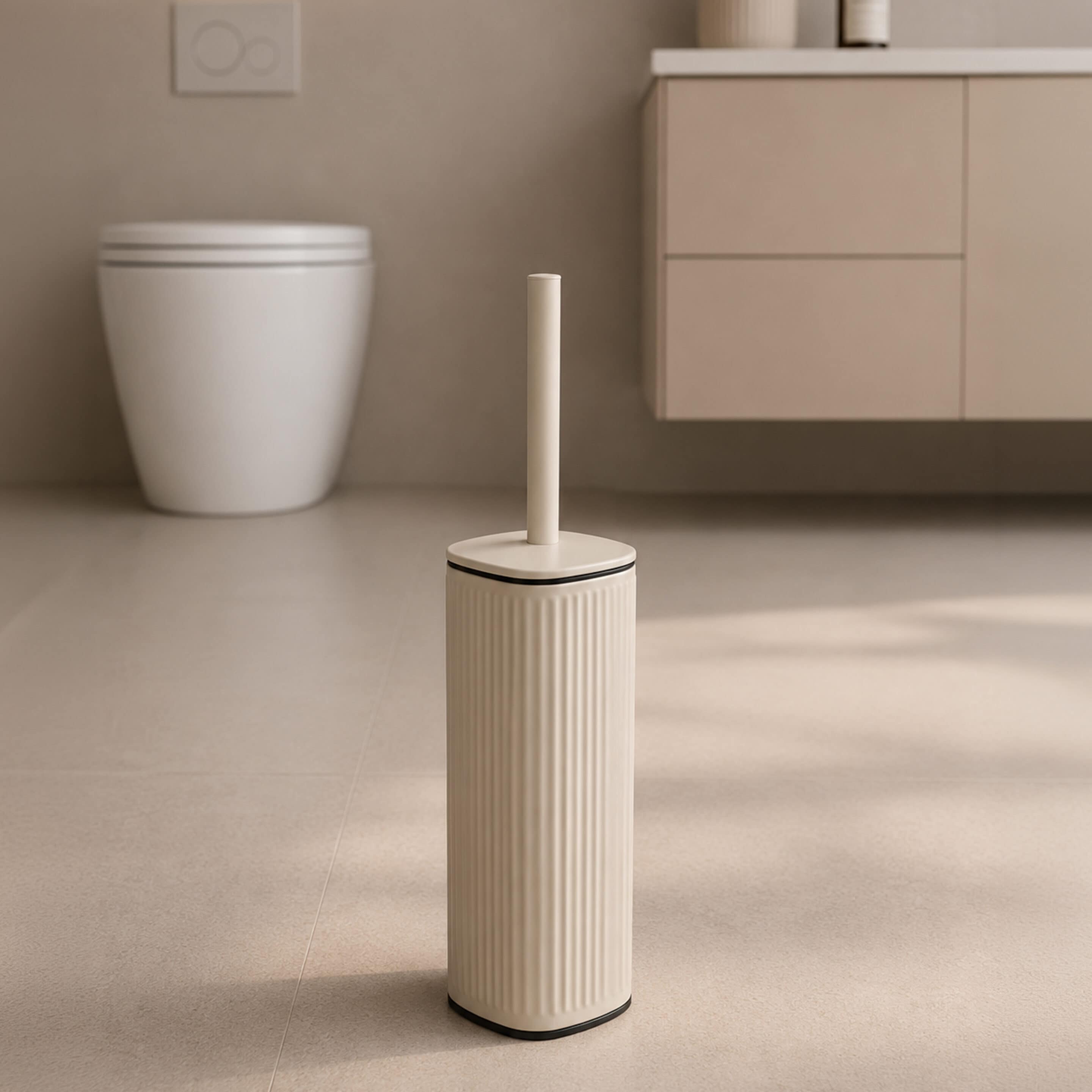 Showerdrape Targa Square Ribbed Fully Lined Toilet Brush & Holder in Beige