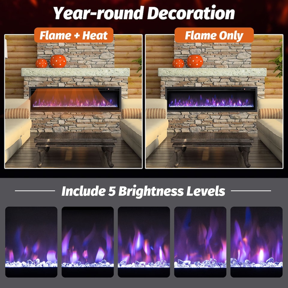 image 1 of COSTWAY 127CM Electric Fireplace Wall Mounted Black