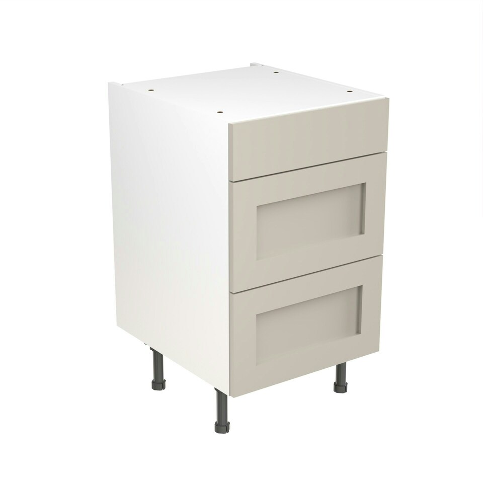 image 1 of 3 Drawer Base Unit 500mm w/ Shaker Cabinet Door - Ultra Matt Light Grey Grey | Ultra Matt Light Grey