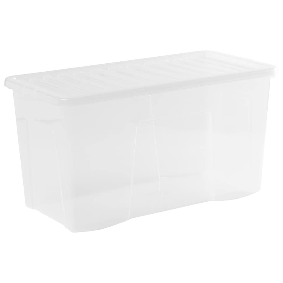 image 1 of Wham Crystal 3 x 110L Stackable Plastic Storage Boxes with Lids Clear Clear