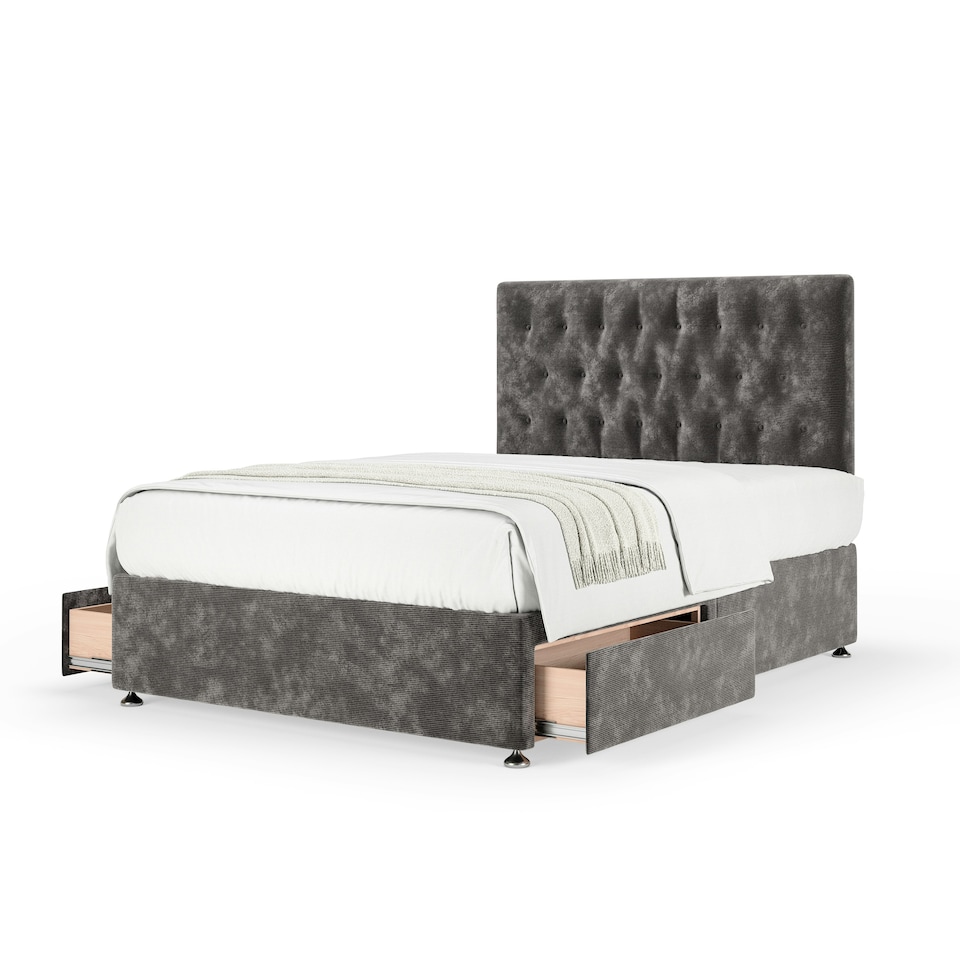 image 1 of Ortho Classic Orthopaedic Charcoal Chenille 2 Drawer Divan Set And Lona Headboard Small Double
