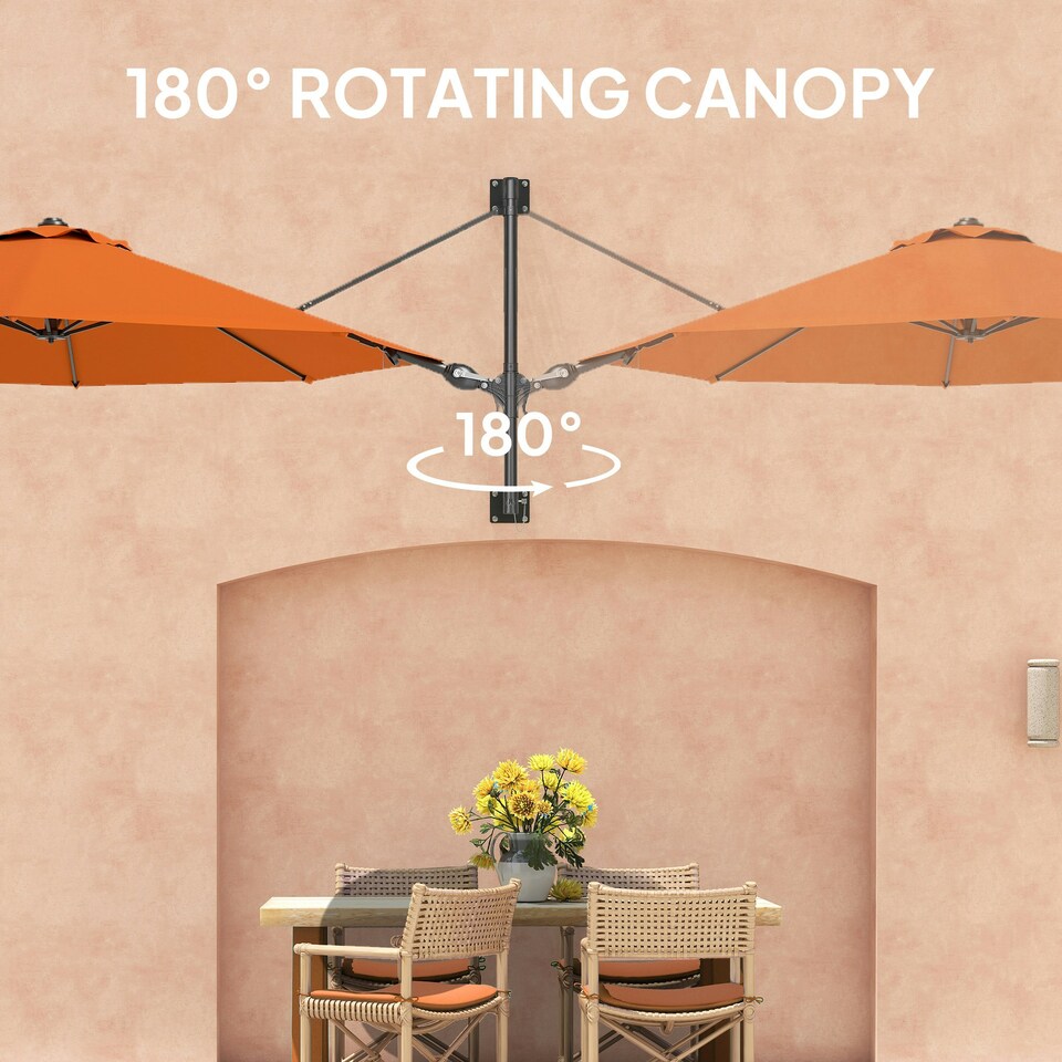 image 1 of Outsunny Sun Parasol with Vent, Wall Umbrella for Patio, Garden, Pool Orange | Orange