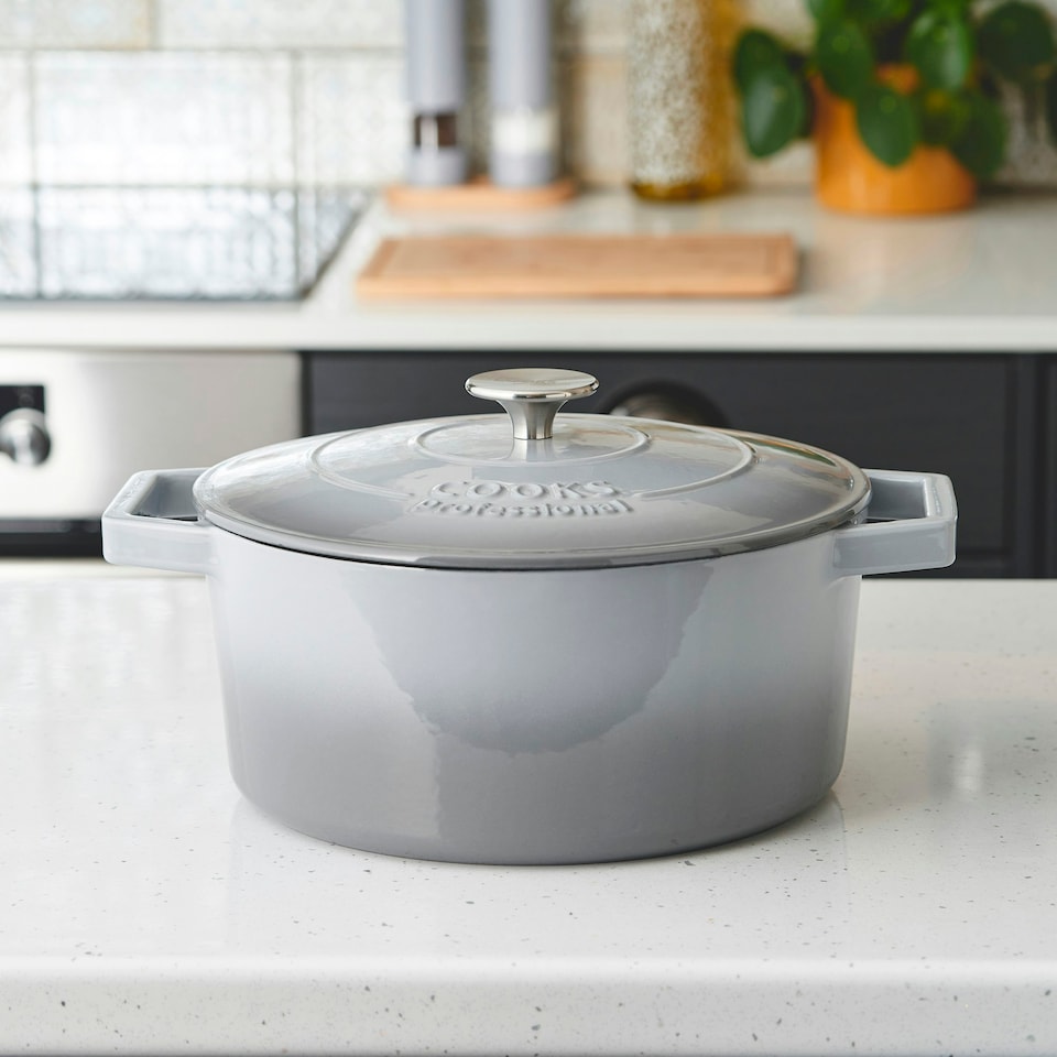 image 1 of Cooks Professional Cast Iron Casserole Set of 2 | 20cm and 26cm | Enamelled Inside and Out | Graduated Grey