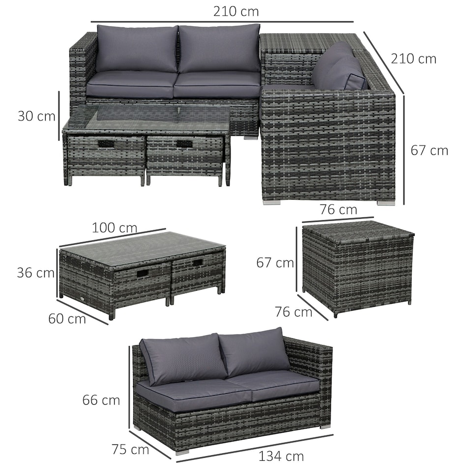 image 1 of Outsunny 4Pcs Patio Rattan Sofa Garden Furniture Set Table w/ Cushions Grey