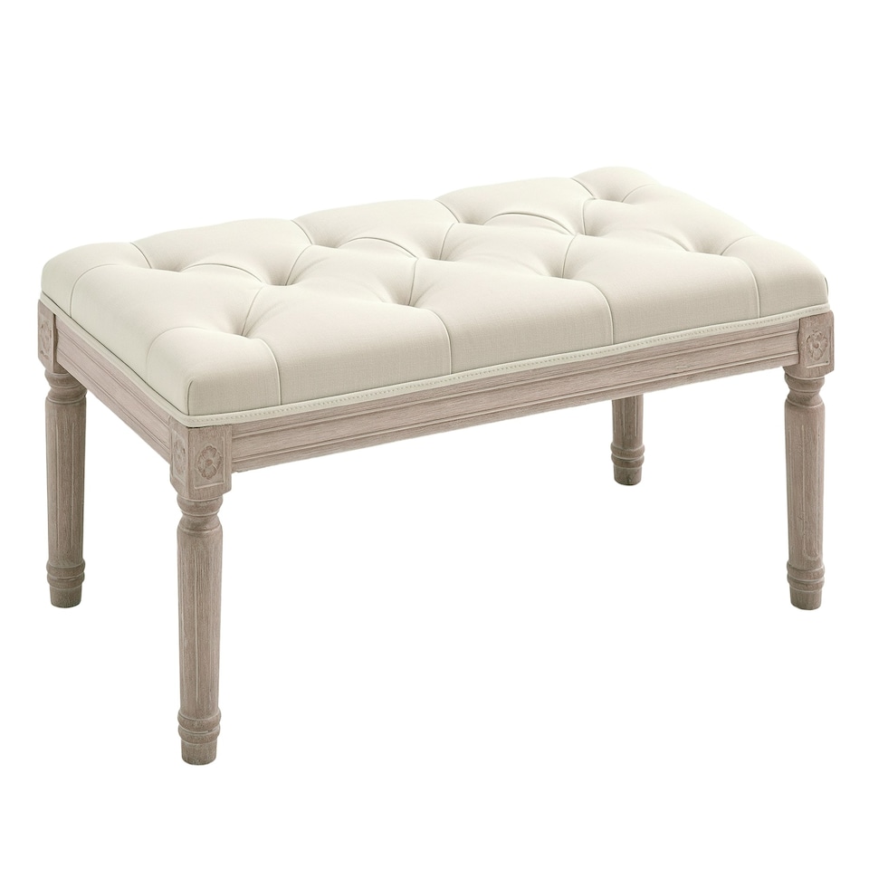 image 1 of HOMCOM Accent Bench Tufted Upholstered Foot Stool Linen-Touch Ottoman Cream