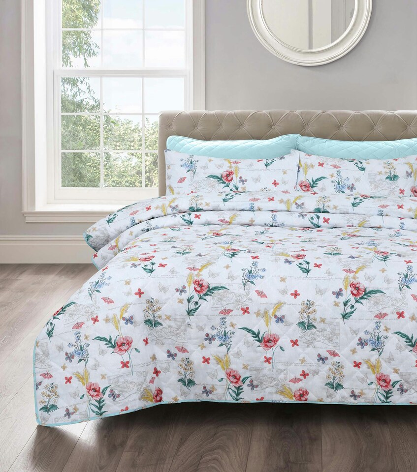 Velosso Sacramento Floral Cotton Blend Quilted Bedspread Set | Multi | Multi | King