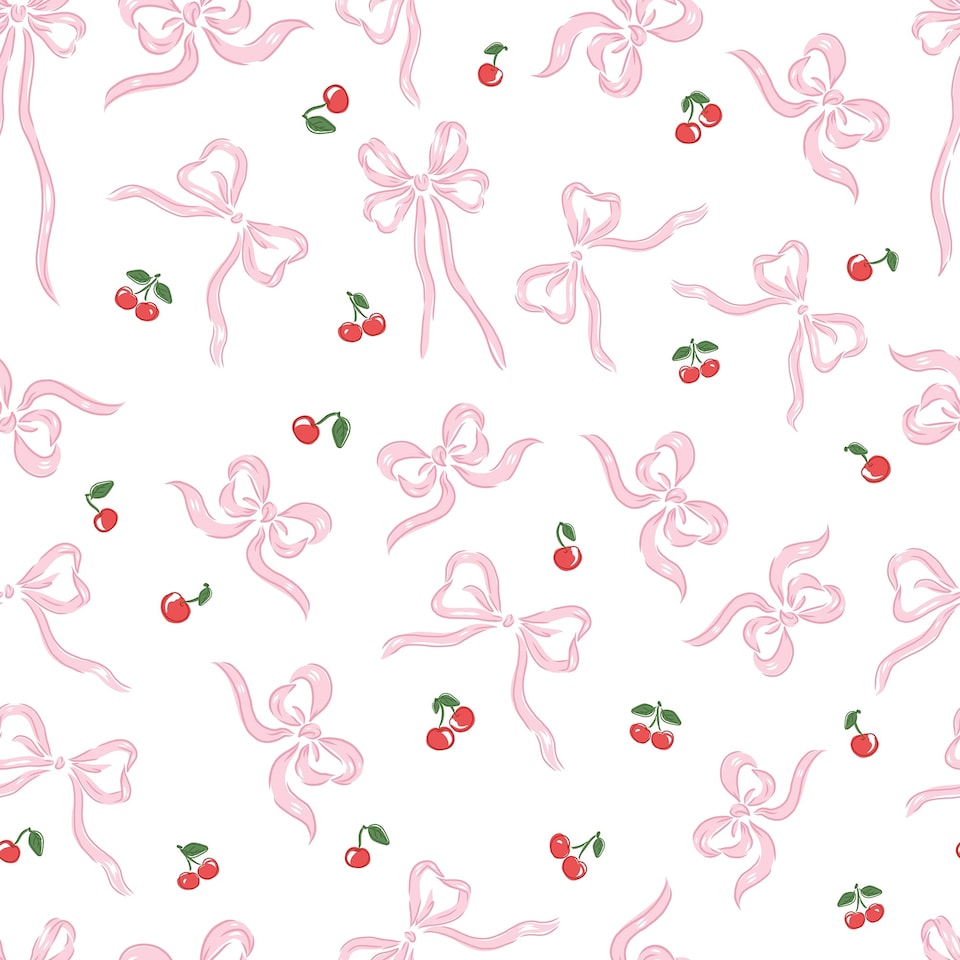 image 1 of Sweet Cherry Bows Wallpaper in Pink & Red | Pink | Pink & Red