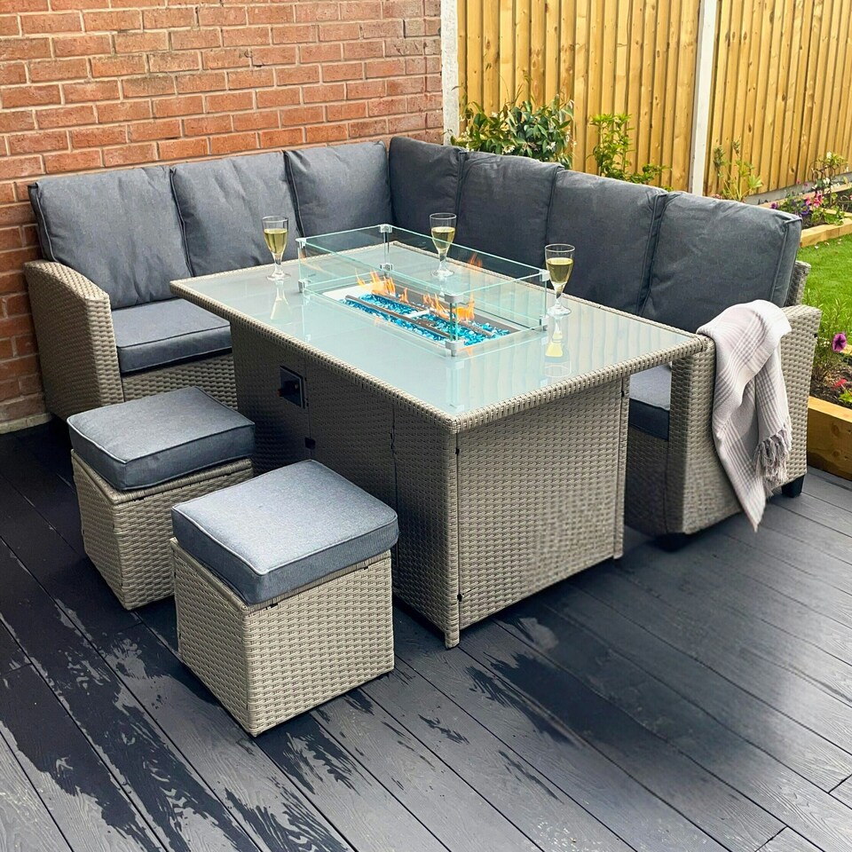 image 1 of The Conwy 8 Seat Corner Gas Firepit Rattan Dining Set