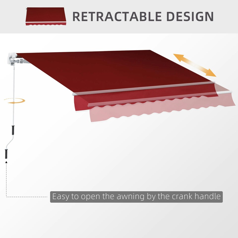 image 1 of Outsunny 2.5m x 2m Garden Patio Manual Awning Canopy w/ Winding Handle Red 