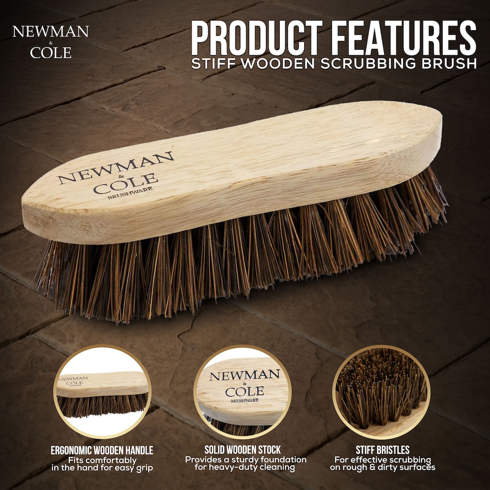 image 1 of Wooden Scrubbing Brush Heavy Duty Hand Scrubber with Stiff Natural Bassine Bristles | Bronze