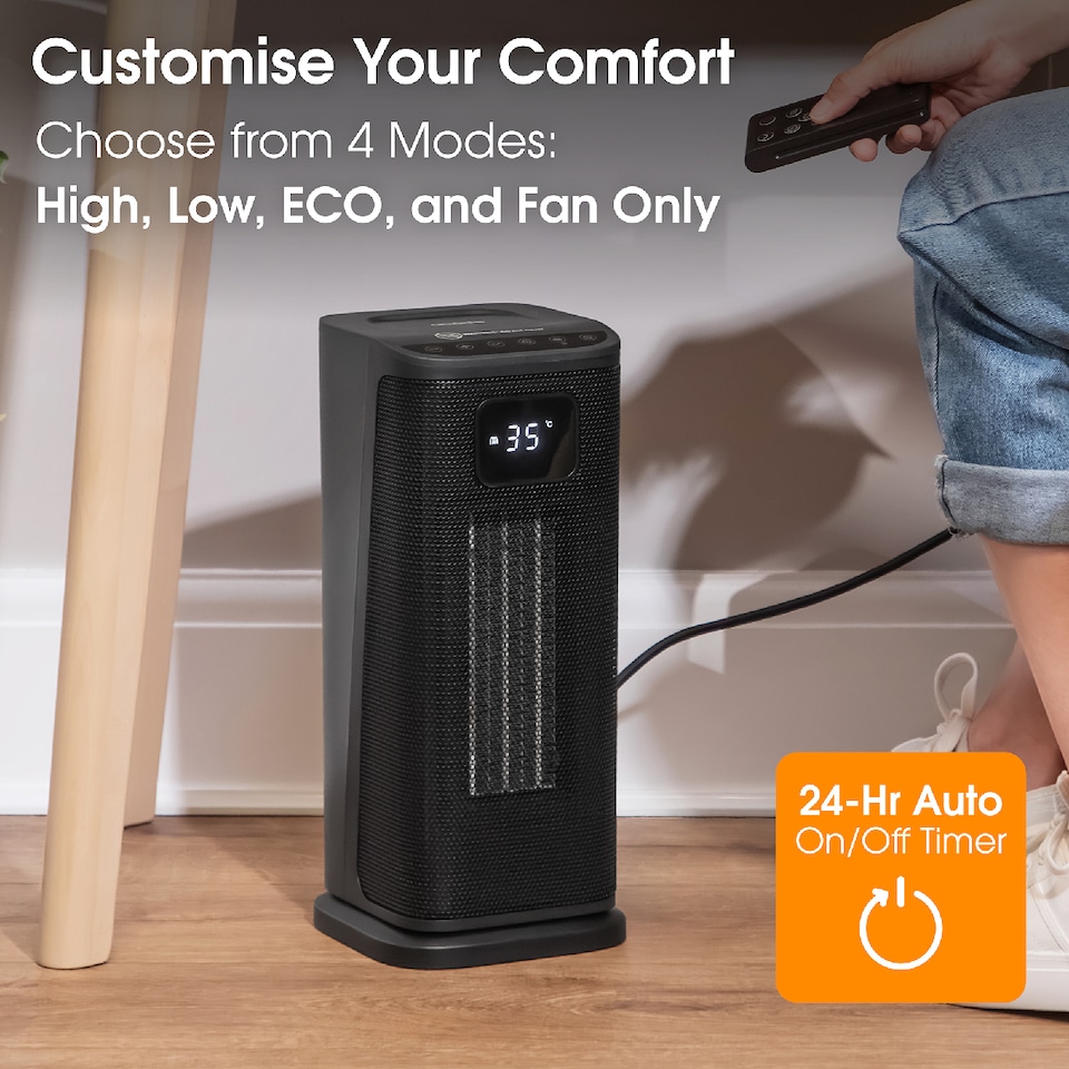 image 1 of Abode ACTH2005 Electric Heater 2000W Ceramic Tower Heater Digital Black