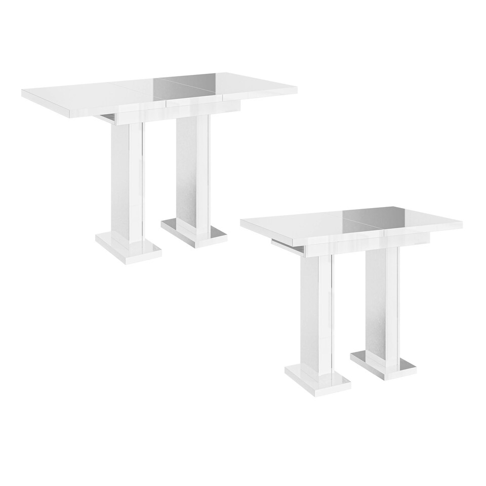 image 1 of Compact Dining Table Extendable 120-160cm White Gloss Extending Top Pillar Pedestal Leg 6-8 Seater - Gia Pro
