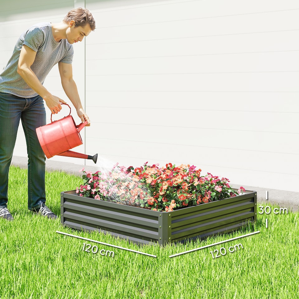 image 1 of Outsunny Raised Garden Bed Metal Garden Flower Vegetable Planter Light Grey