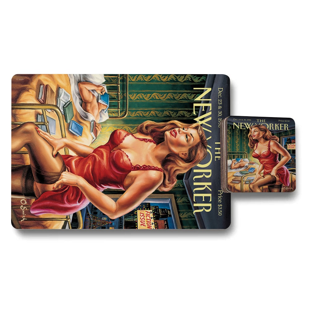New Yorker Collection Placemat And Coaster Set Vintage Pinup Art Wood Backing Limited Edition