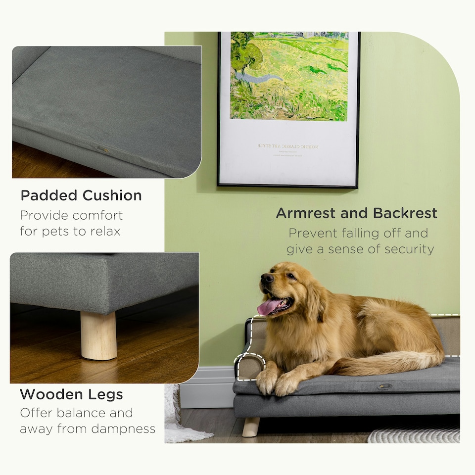 image 1 of PawHut Dog Sofa w/ Legs, Water-Resistant Fabric for Large, Medium Dogs - Grey