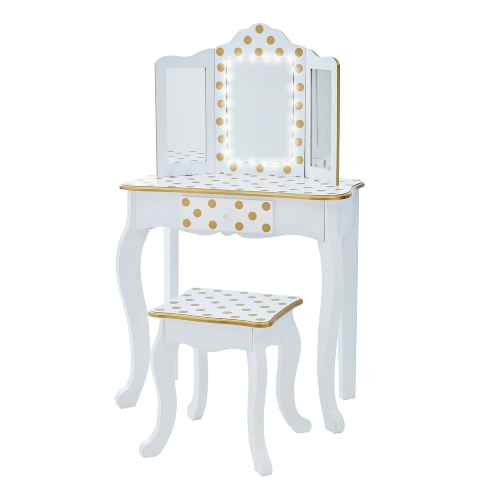 image 1 of Teamson Kids Polka Dot Prints Gisele Vanity Playset with LED Mirror