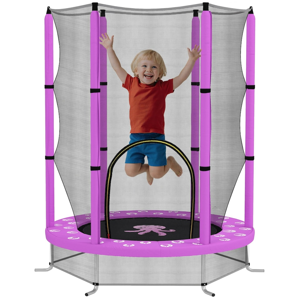 image 1 of AIYAPLAY 4.6FT Kids Trampoline with Safety Enclosure Net, Purple