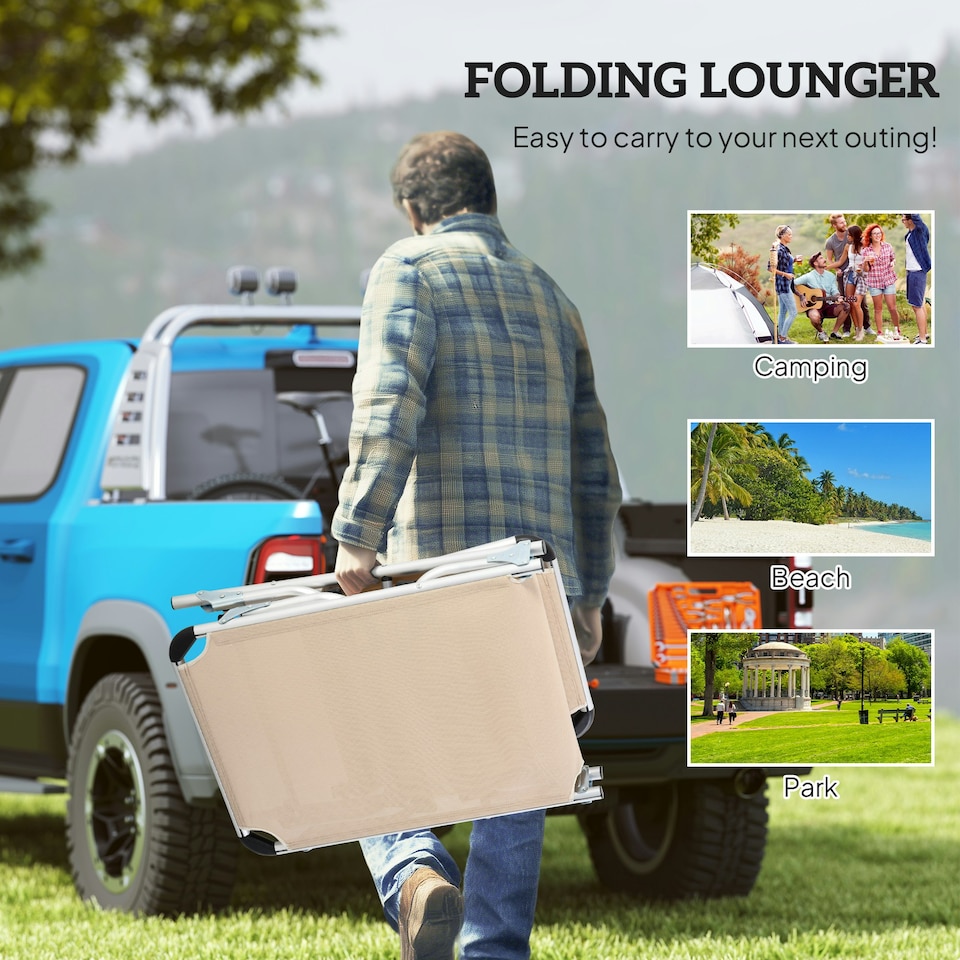 image 1 of Outsunny Folding Outdoor Reclining Sun Lounger Chair Aluminium Frame Khaki