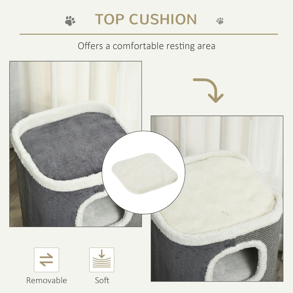 image 1 of PawHut Cat Barrel Scratching Post Tree, Plush Fleece Indoor Cat Tower, Grey