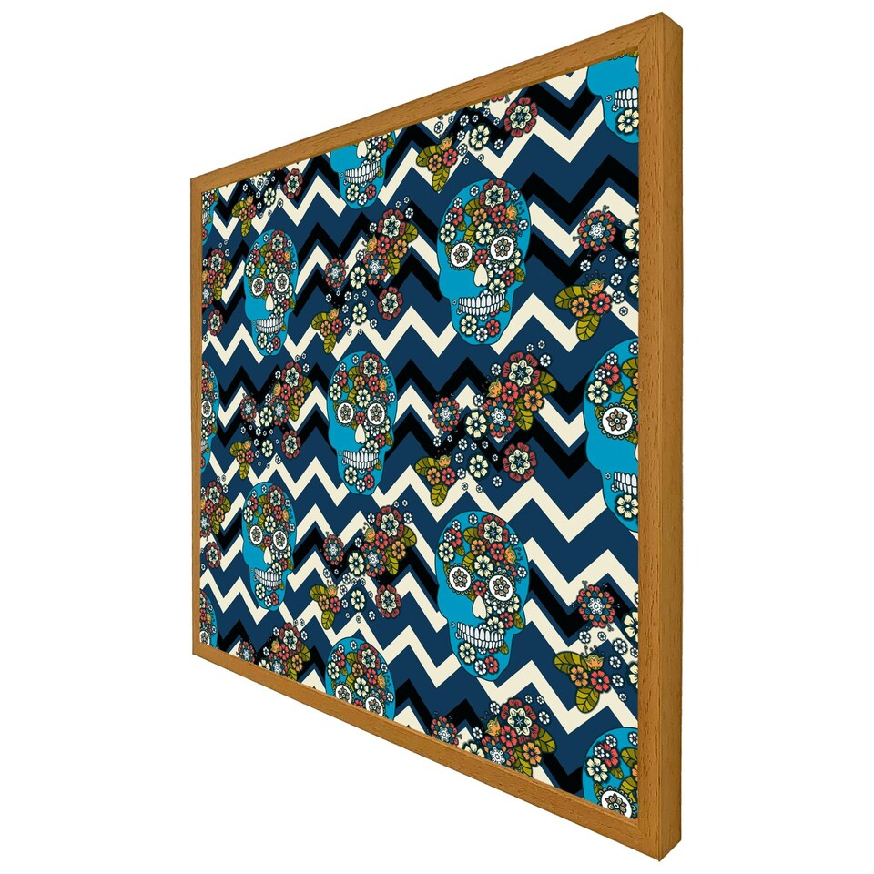 image 1 of Embroidery colourful simplified ethnic skull blue pattern (Picutre Frame) Black | XS