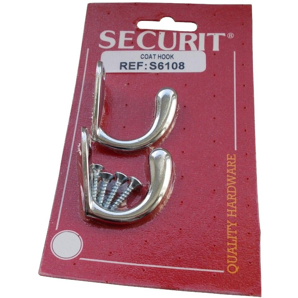 image 1 of Securit Coat Hooks (Pack of 2) - Chrome Plate - 50mm