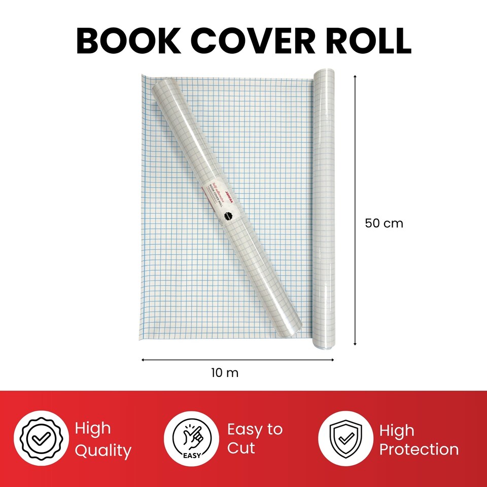 image 1 of Janrax 50cm x 10m Clear Glossy CPP 0.06mm Thick Self-Adhesive Book Cover Roll
