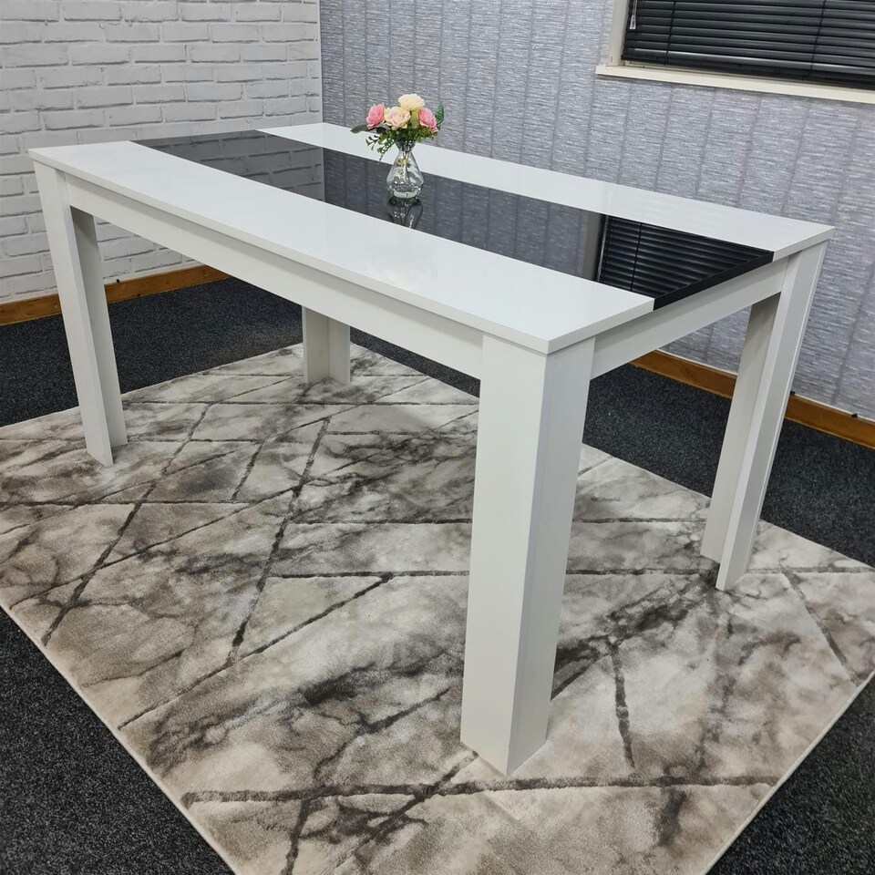 image 1 of Dining Table Wood Kitchen Place for 6 Seats, Dining Table Only (White and Black H 75 x L 140 x W 80 cm) White