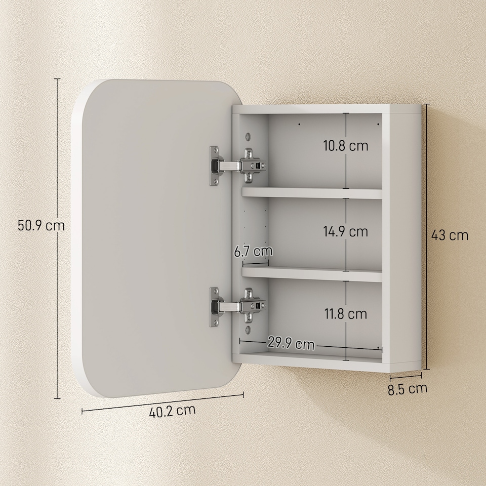image 1 of HOMCOM Wall Mounted Bathroom Cabinet with Mirror Adjustable Shelves | White | White | 40.2W x 10.2D x 50.9H cm