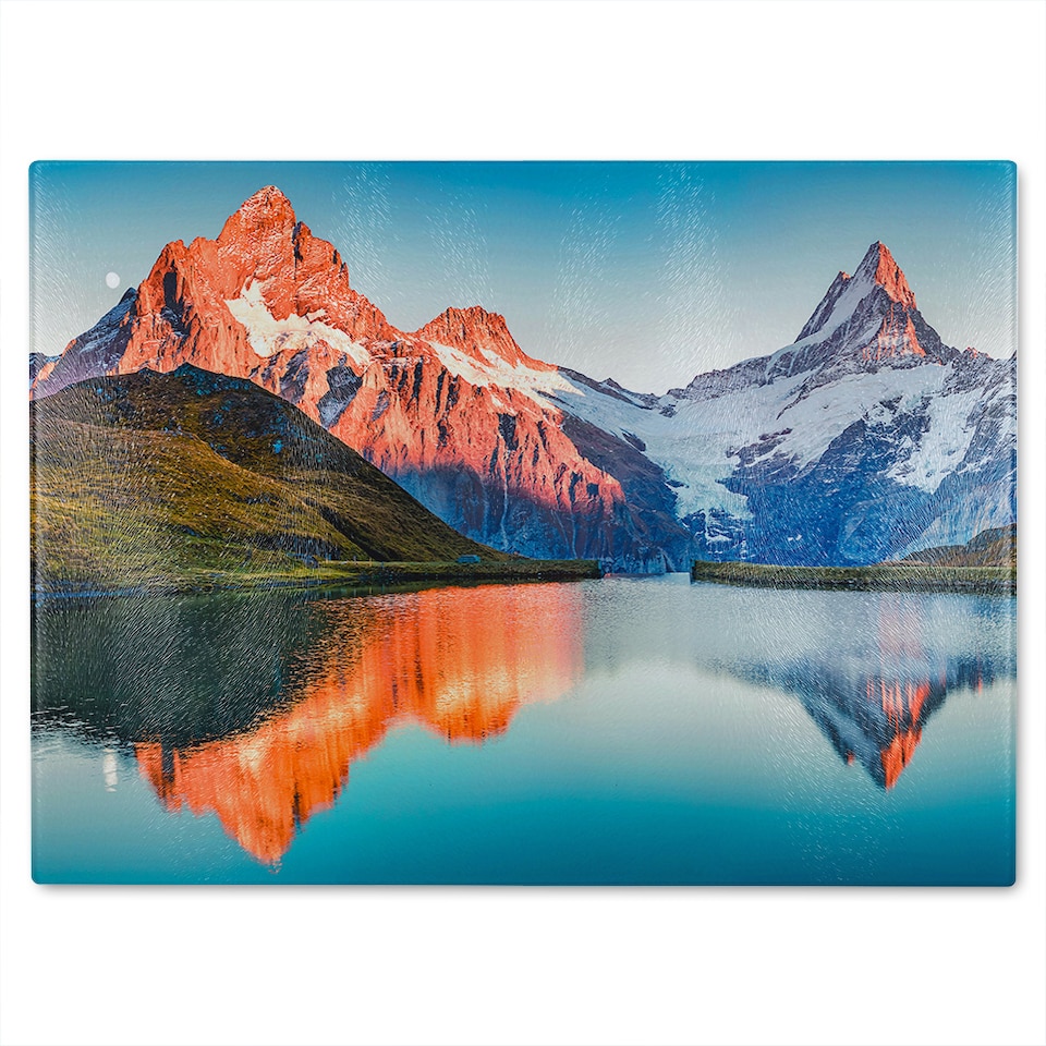 image 1 of Fantastic evening panorama of Bachalp lake Designer Glass Chopping Board | Multi