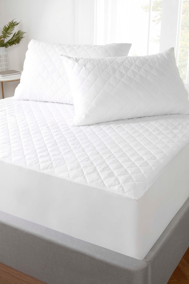 image 1 of Cotton Percale Fitted Mattress & Pillow Protector (White)