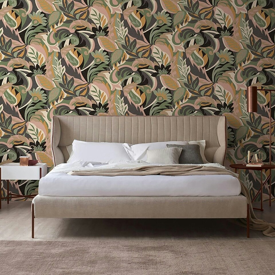 image 1 of Belgravia Casa Leaf Wallpaper - Blush/Sage Green - 10m x 53cm Pink